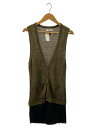 【中古】DIESEL◆ロングニットベスト(薄手)/L/リネン/カーキ×ブラック【レディースウェア】