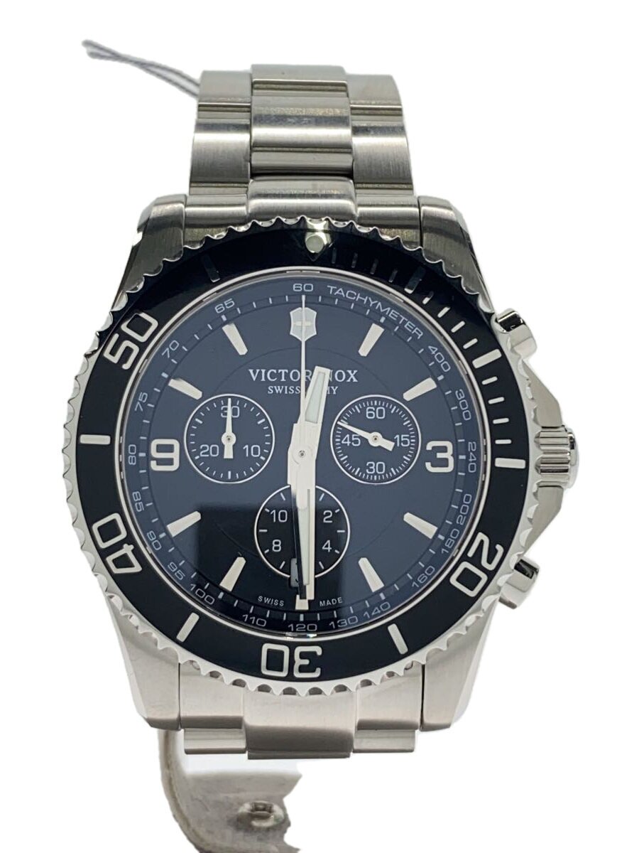【中古】VICTORINOX◆クォーツ腕時計/アナログ/ステンレス/BLK/SLV/SS/241695【服飾雑貨他】
