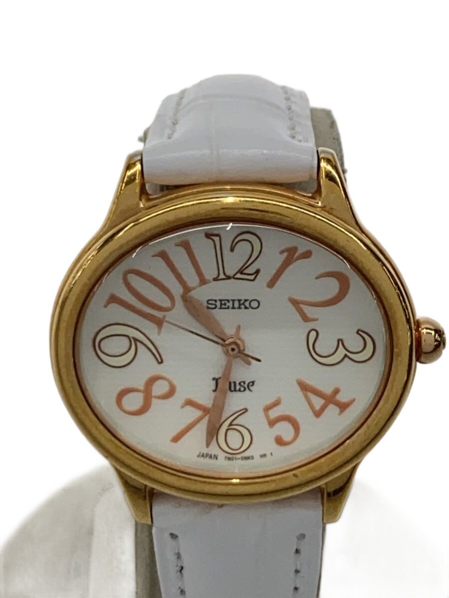 【中古】SEIKO◆クォーツ腕時計/アナログ/レザー/WHT/WHT/7N01-0DH0【服飾雑貨他】