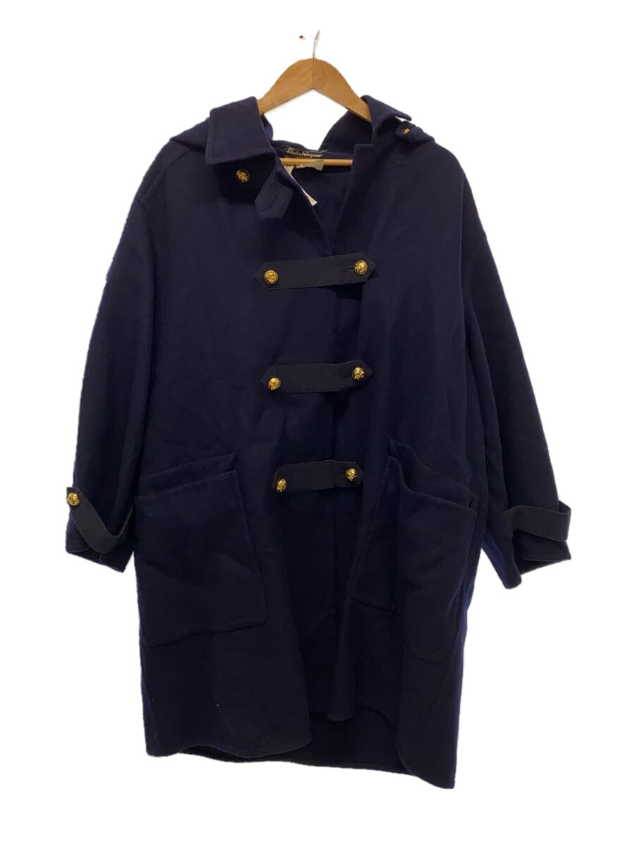 【中古】Salvatore Ferragamo◆コート/L/ウール/NVY/ボタン欠品、使用感有//【レディースウェア】
