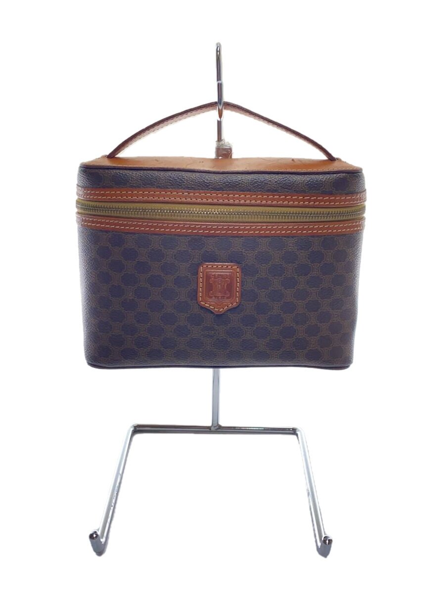 CELINE - 【中古】CELINE◆バニティバッグ/ポーチ/ハンドバッグ/レザー/ブラウン/総柄/セリーヌ/シミ有【バッグ】