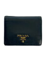 【中古】PRADA◆2つ折り財布/レザー/BLK/メンズ【服飾雑貨他】