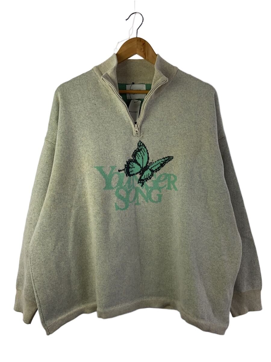 【中古】Younger Song◆butterfly logo Half-zip Knit/ニット・セータ-/L/コットン/GRY/YS107【メンズウェア】