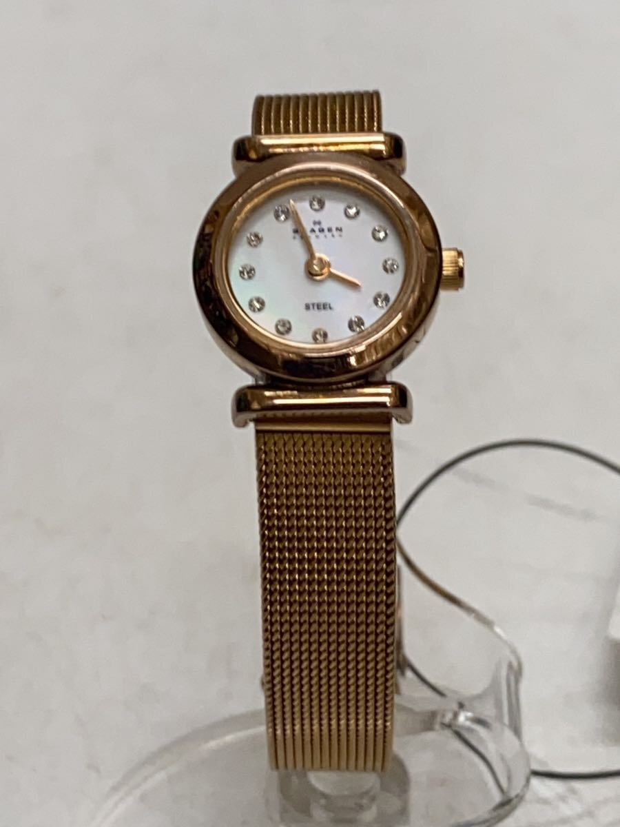 【中古】SKAGEN◆クォーツ腕時計/アナログ/WHT/GLD/107XSRR【服飾雑貨他】