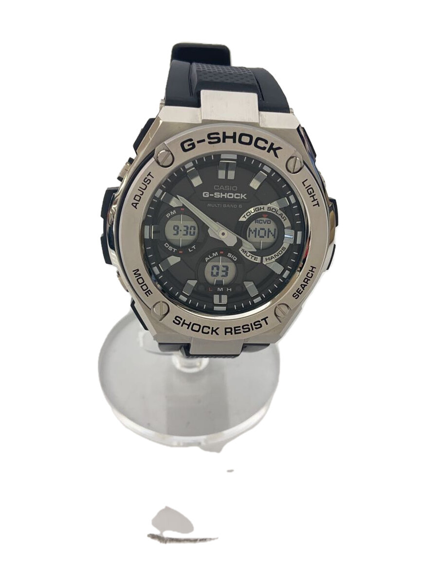【中古】CASIO◆ソーラー腕時計・G-SHOCK/デジアナ/ラバー/SLV/BLK【服飾雑貨他】