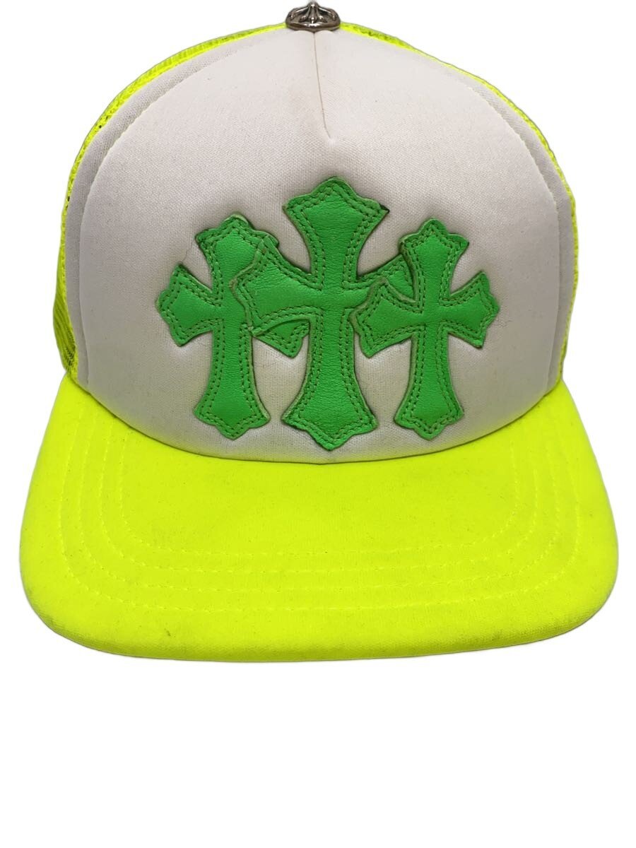 【中古】CHROME HEARTS◆TRUCKER CAP/3セメタリークロス/レザーパッチ/メッシュキャップ/ポリエステル/イエロー/メンズ//【服飾雑貨他】