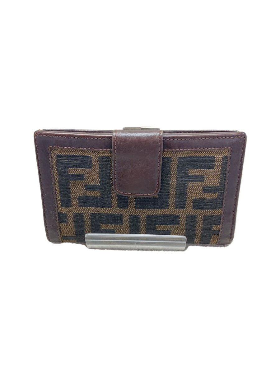 【中古】FENDI◆2つ折り財布/キャンバス/BRW/総柄/レデ