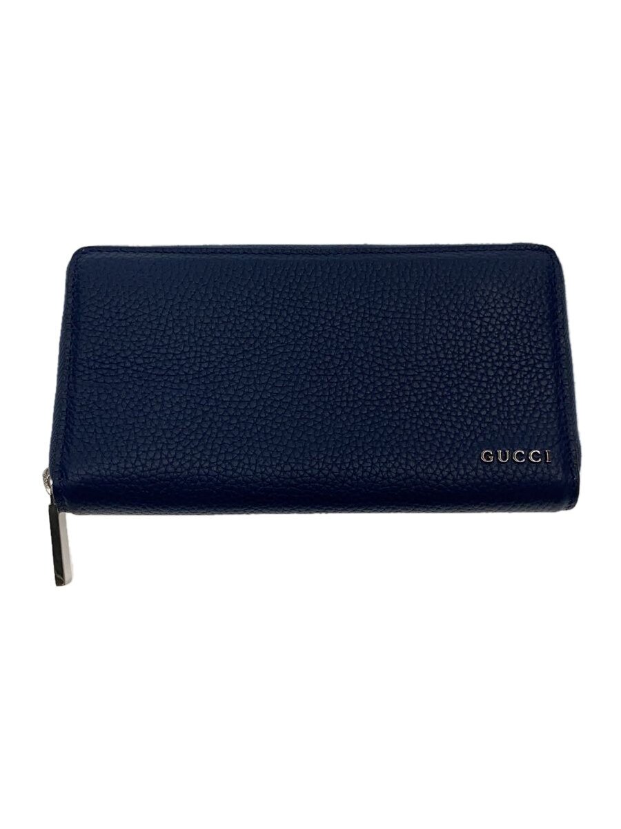 【中古】GUCCI◆GUCCI ロゴ ジップアラウンドウォレット/レザー/NVY/メンズ【服飾雑貨他】