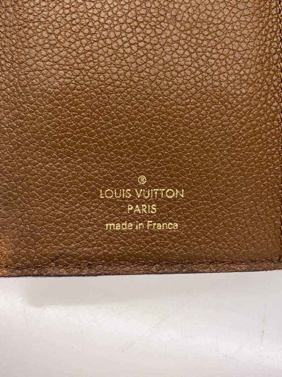 【中古】LOUIS VUITTON◆ポルト・フォイユ・キュリユーズ・コンパクト_モノグラム・アンプラント_BRW/レザー/BRW/レディース【服飾雑貨他】