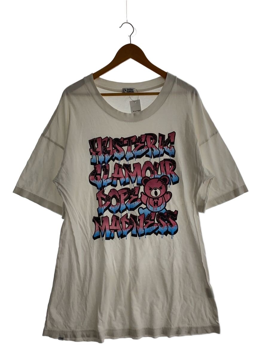 HYSTERIC GLAMOUR◆DOPE MADNESS/ヒスベア/半袖ワンピース/FREE/コットン/WHT/プリント/01173CO05