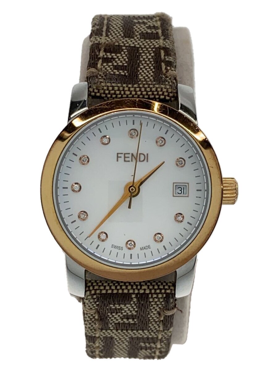 【中古】FENDI◆クラシコ/ホワイトシェル/ズッカ/糸ホツレ・ヅレ・剥げ有/クォーツ腕時計/WHT/BEG【服飾雑貨他】