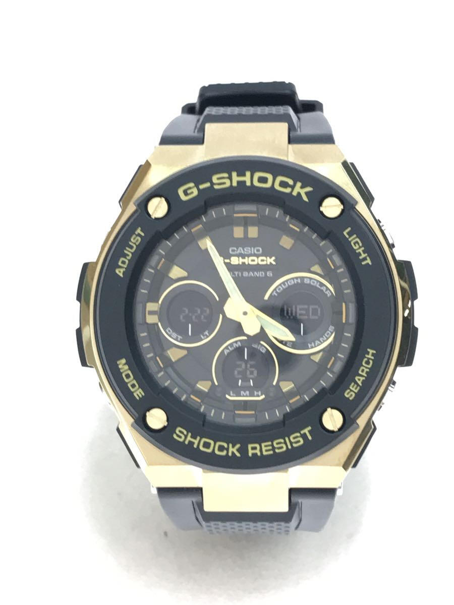 【中古】CASIO◆ソーラー腕時計・G-SHOCK/デジアナ/ラバー/ブラック×ゴールド/SS【服飾雑貨他】