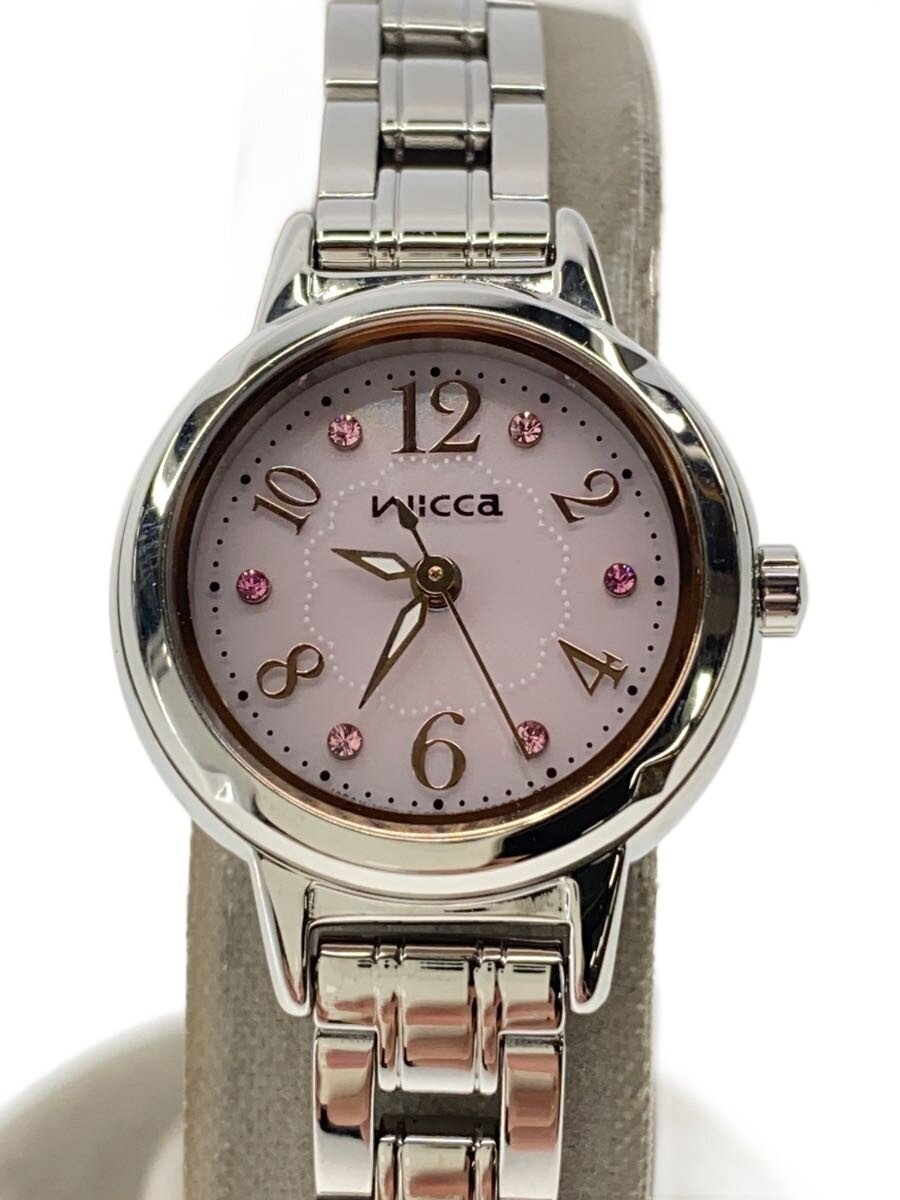 F, H, W - 【中古】wicca◆ソーラー腕時計/アナログ/PNK/SLV/E031-R005421【服飾雑貨他】