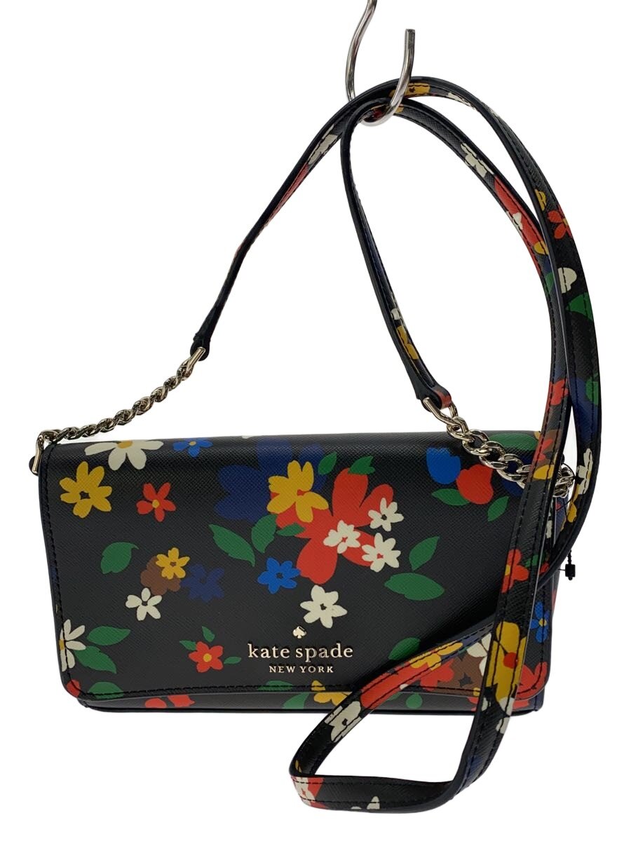 KATE SPADE - 【中古】kate spade new york◆ショルダーバッグ/レザー/BLK/花柄//【バッグ】