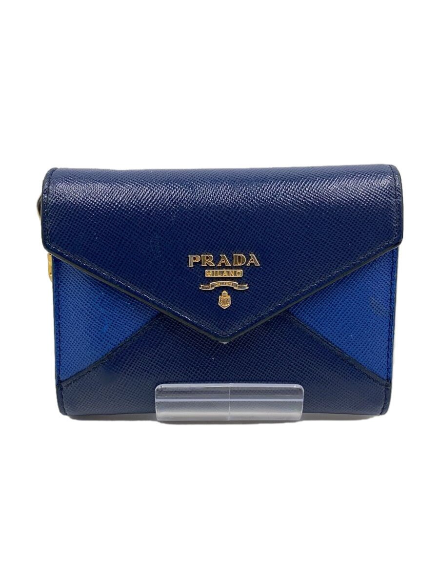 【中古】PRADA◆プラダ/2つ折り財布/PVC/BLU/1M1442/ストラップ欠品/汚れ有//【服飾雑貨他】