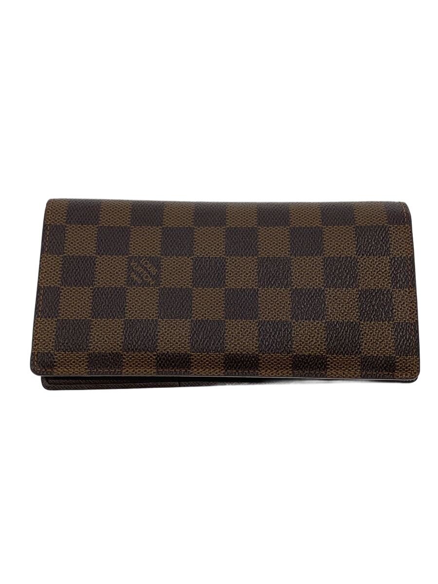 【中古】LOUIS VUITTON◆ポルト・フォイユ・ブラザ_ダミエ・エベヌ/PVC/BRW/メンズ【服飾雑貨他】