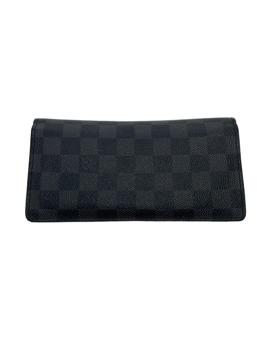【中古】LOUIS VUITTON◆ポルト フォイユ ブラザ_ダミエ グラフィット/PVC/BLK/メンズ【服飾雑貨他】