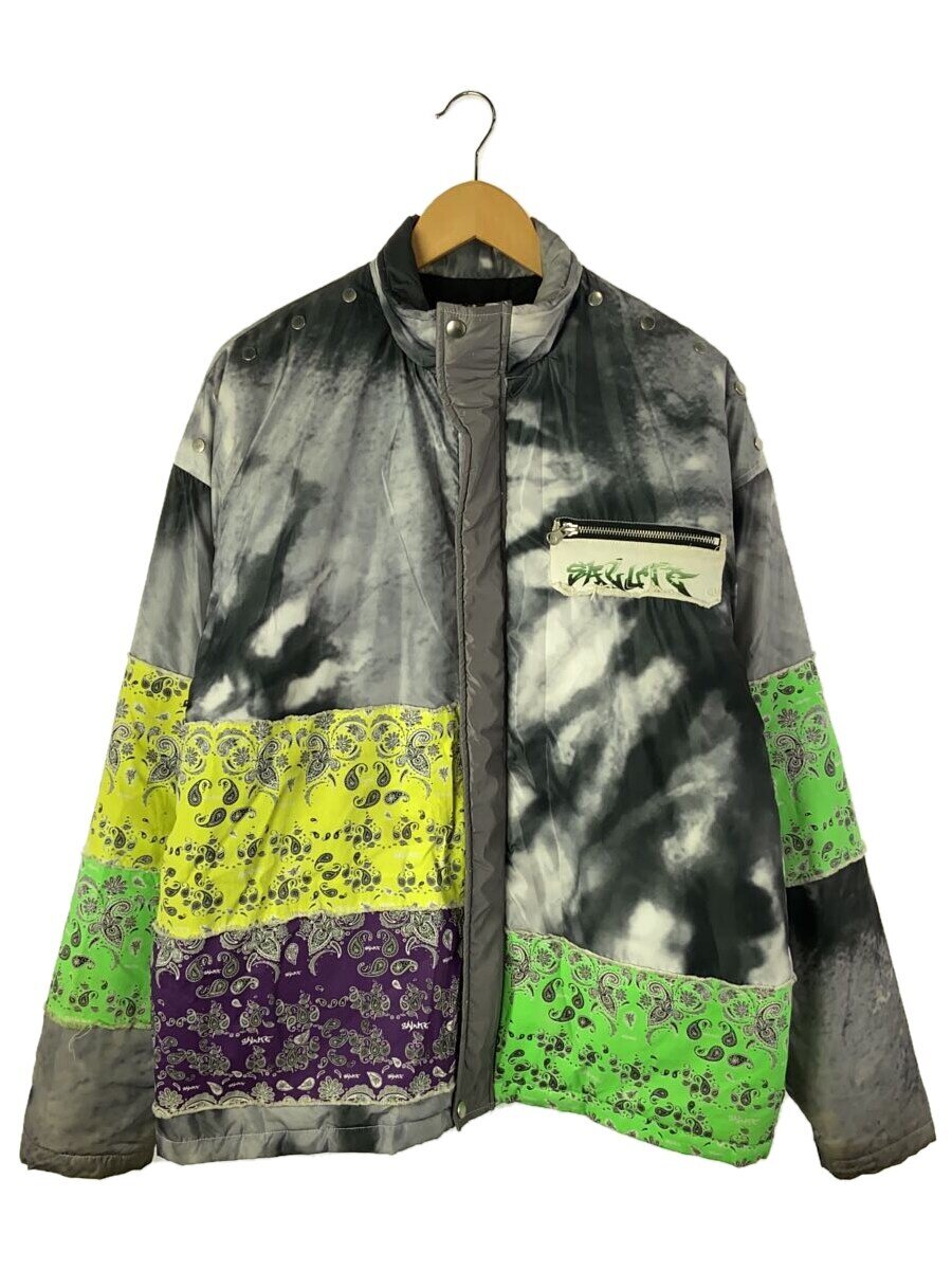 【中古】SALUTE◆bandanna Tie-dyed down jacket/ポリエステル/GRY/バンダナ柄/つぎはぎ【メンズウェア】