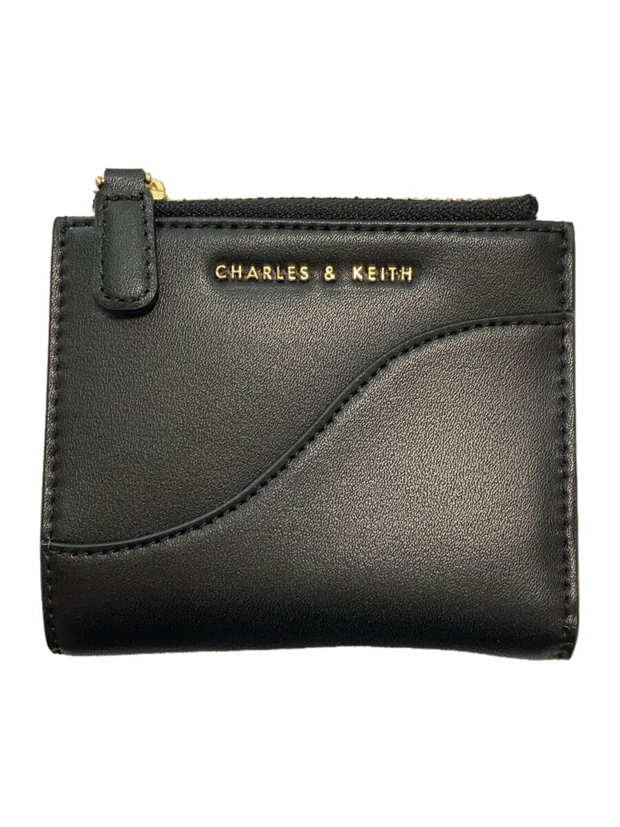 【中古】CHARLES&KEITH◆ツートーン トップジップミニウォレット/2つ折り財布/フェイクレザー/ブラック/レディース【服飾雑貨他】
