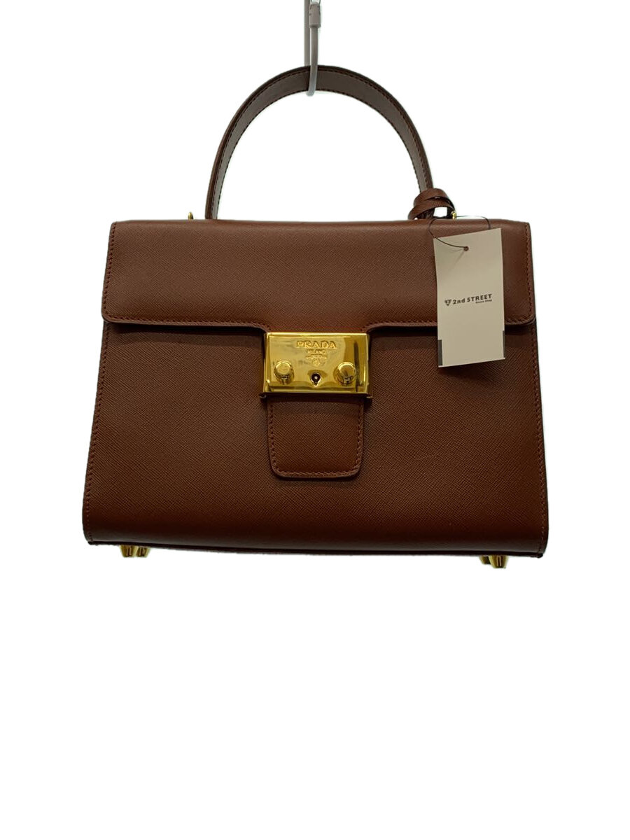【中古】PRADA◆ハンドバッグ/レザー/BRW/無地//【バッグ】(4.0)