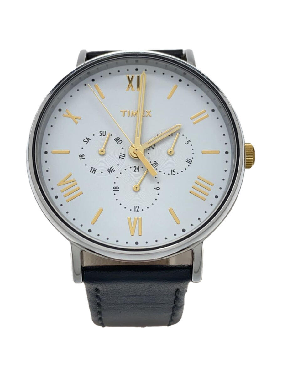 【中古】TIMEX◆クォーツ腕時計/アナログ/レザー/WHT/BLK/SS【服飾雑貨他】