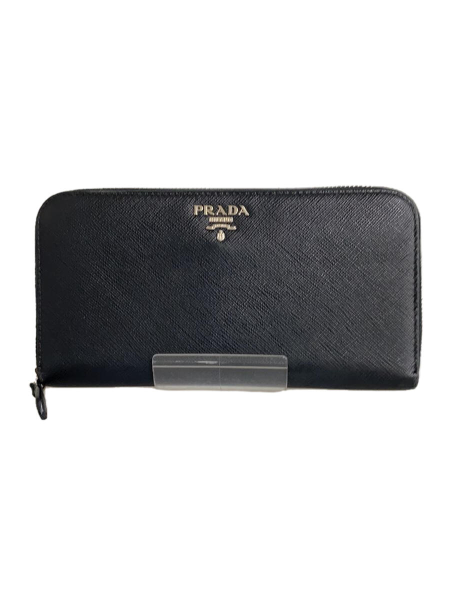 【中古】PRADA◆長財布/レザー/BLK/無