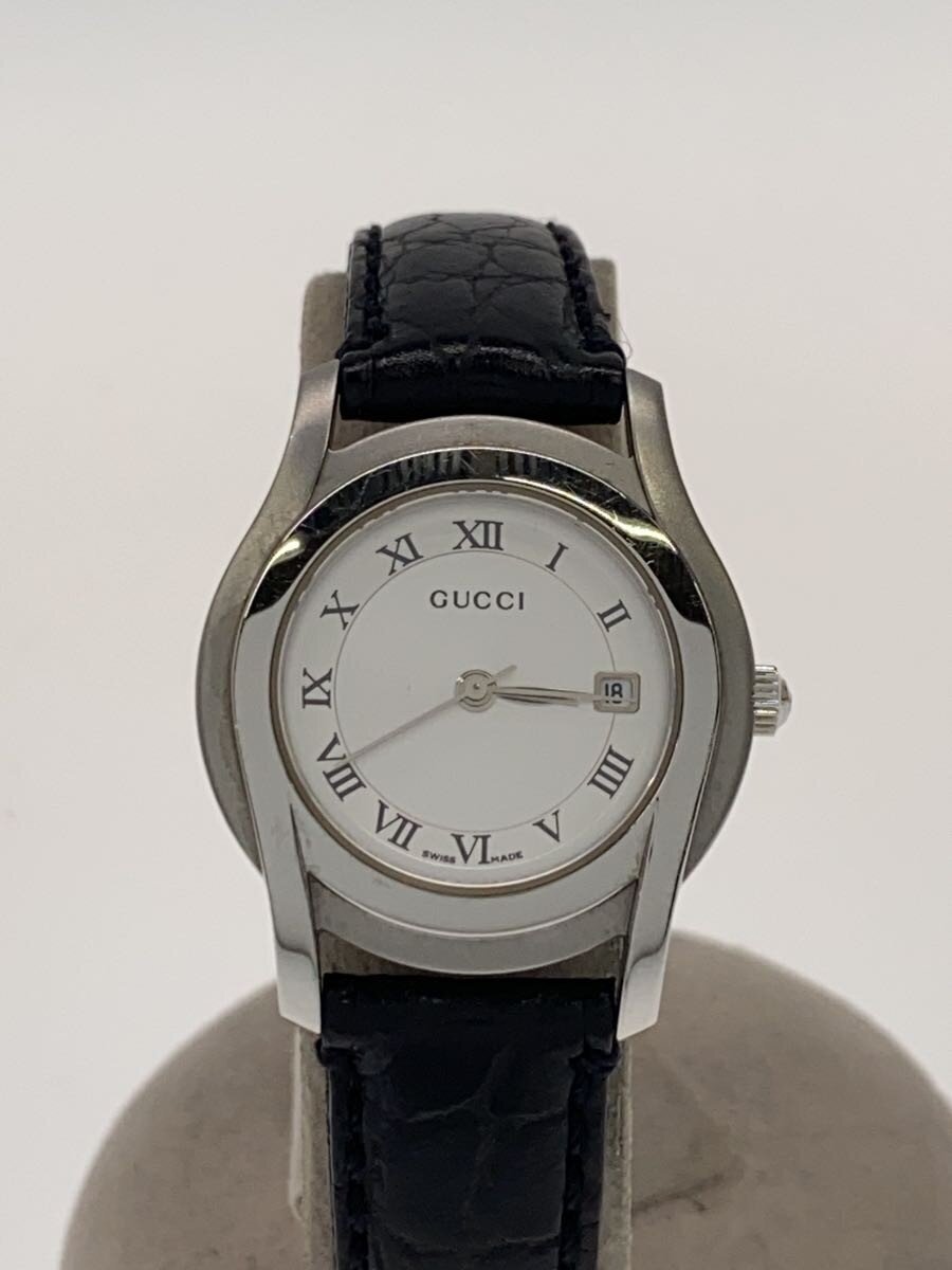 【中古】GUCCI◆クォーツ腕時計/アナログ/レザー/WHT/BLK/5500L【服飾雑貨他】