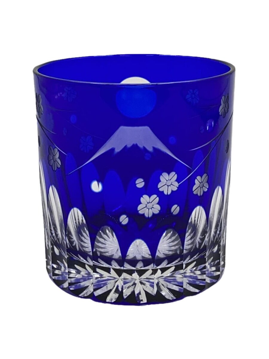 【中古】江戸切子◆【未使用品】タンブラーグラス/月/富士/桜/ブルー/1客/青/伝統工芸品【キッチン用品】