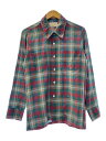 【中古】sears◆70s/オープンカラーネル/長袖シャツ/L/コットン/GRN/チェック【メンズウェア】