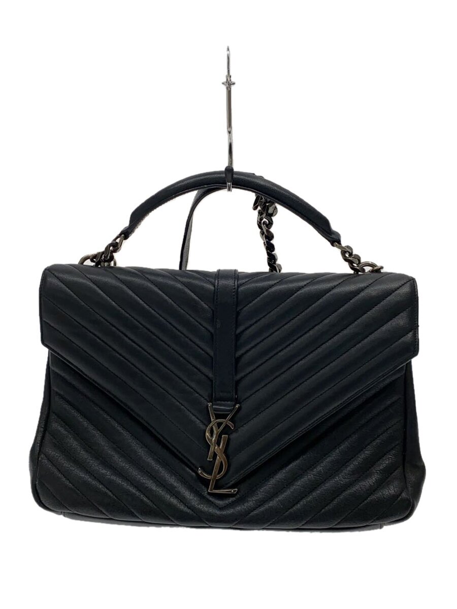 Yves Saint Laurent - 【中古】YVES SAINT LAURENT◆ショルダーバッグ/レザー/BLK/無地/Vステッチ/チェーンショルダー【バッグ】
