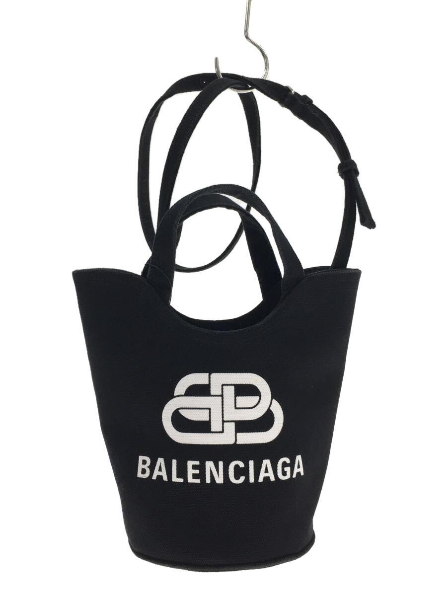 【中古】BALENCIAGA◆WAVE XS TOTE BAG/トートバッグ/キャンバス/BLK/619979【バッグ】