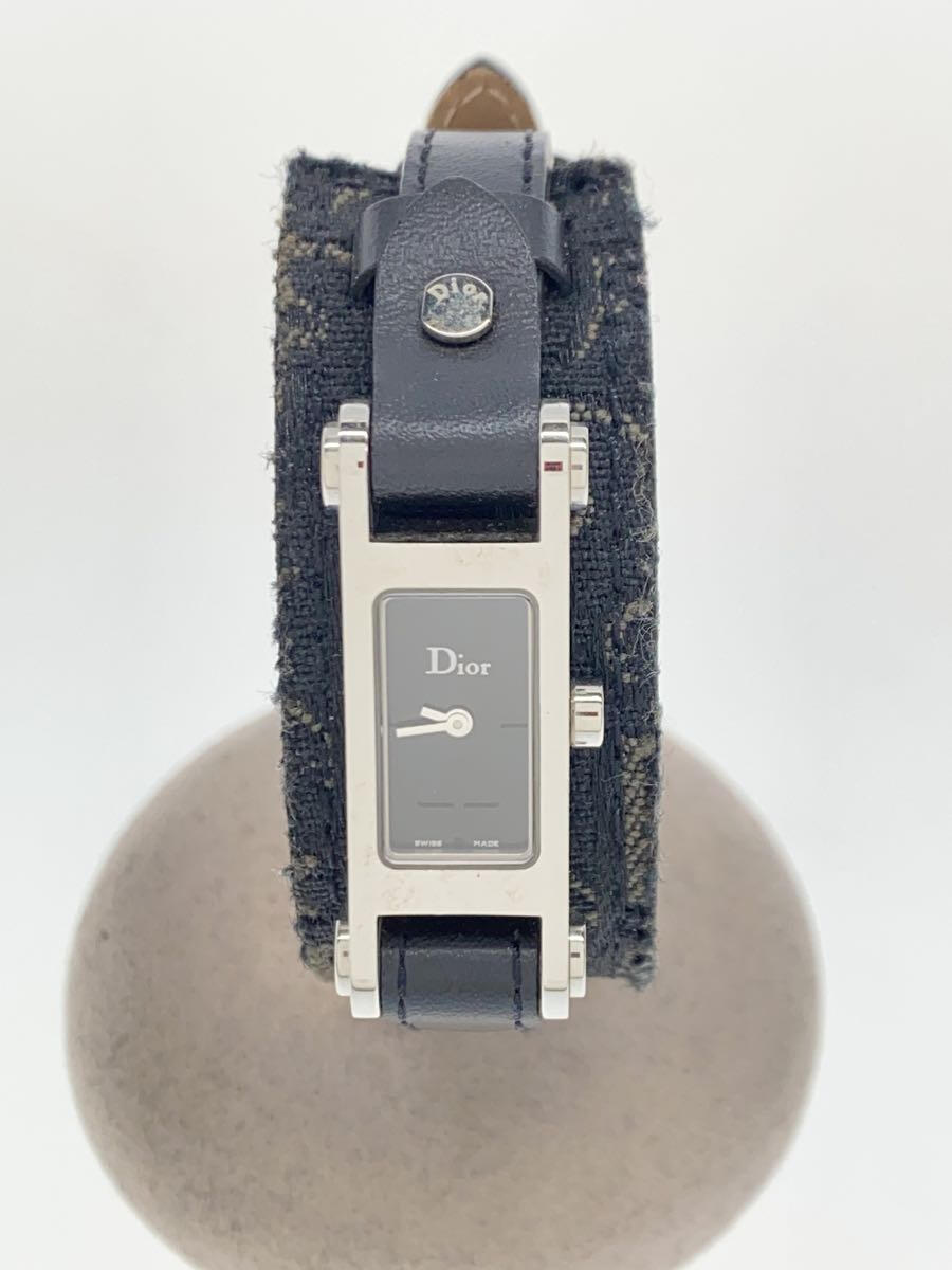 【中古】Christian Dior◆クォーツ腕時計/アナログ/レザー/BLK/GRY/D104-100【服飾雑貨他】