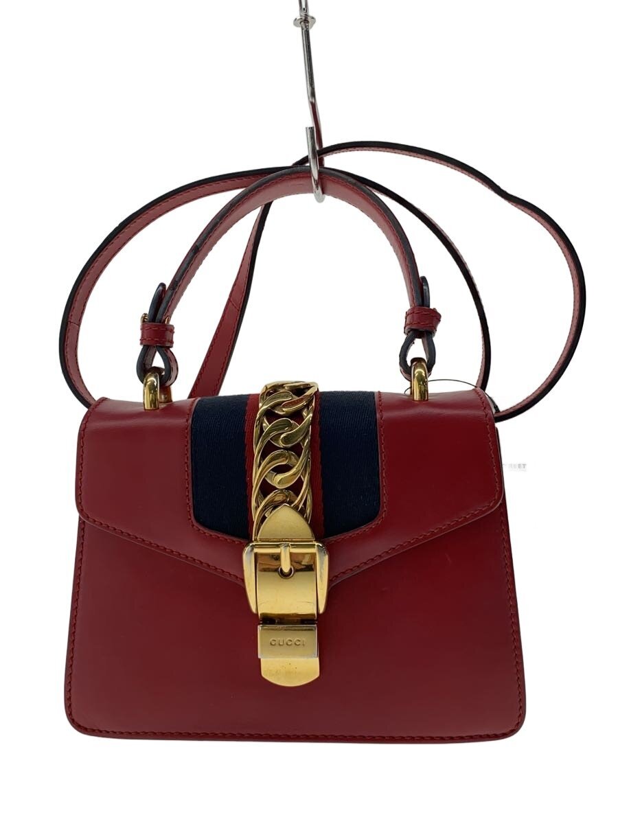 GUCCI - 【中古】GUCCI◆ハンドバッグ_シルヴィ/レザー/RED【バッグ】