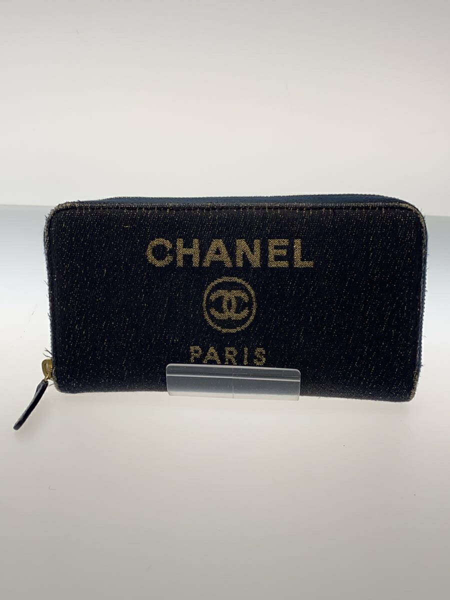 【中古】CHANEL◆長財布/ネイビー/レディース/A81973/角スレ有/使用感有