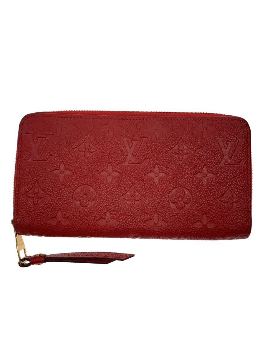 【中古】LOUIS VUITTON◆ジッピー・ウォレット_モノグラム・アンプラント/レザー/RED/レディース/レッド【服飾雑貨他】