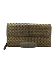 【中古】BOTTEGA VENETA◆長財布/--/GLD/無地/レディース【服飾雑貨他】