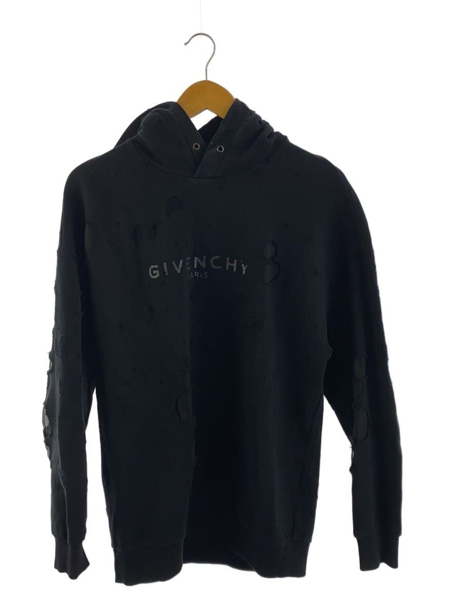 GIVENCHY◆Tonal Logo Destroyed Hoody/デストロイ/S/コットン/BLK/BMJ04P3Y42