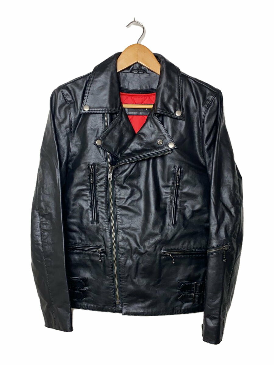【中古】Liugoo Leathers◆ダブルライダースジャケット/M/レザー/BLK【メンズウェア】