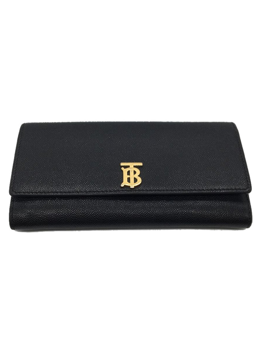 【中古】BURBERRY◆長財布/レザー/BLK/無地/レディース/TBロゴ/LS HALTON 2 RU6【服飾雑貨他】
