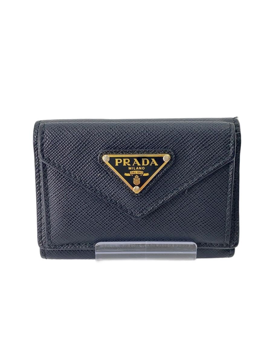 【中古】PRADA◆3つ折り財布/--/BLK/無地/メンズ/1MH021/サフィアーノ/トライアングル//【服飾雑貨他】
