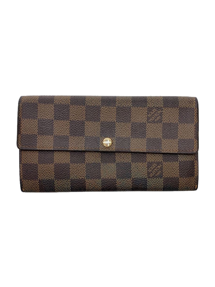 【中古】LOUIS VUITTON◆1)ポルト・フォイユ・サラ_ダミエ・エベヌ_BRW/PVC/BRW/レディース【服飾雑貨他】