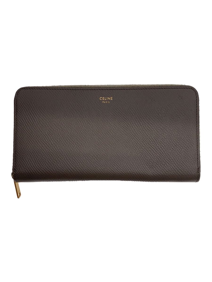 【中古】CELINE◆ラウンド長財布/レザー/GRY/レディース/ジップ部分毛羽立ち有【服飾雑貨他】