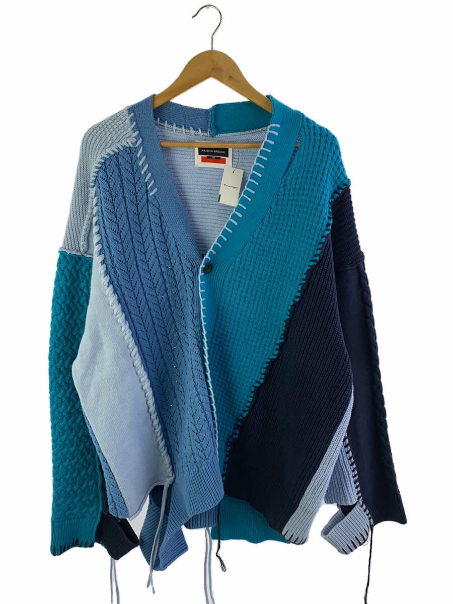 【中古】MAISON SPECIAL◆カーディガン(厚手)/2/コットン/BLU/総柄/11221361303/ブルー【メンズウェア】