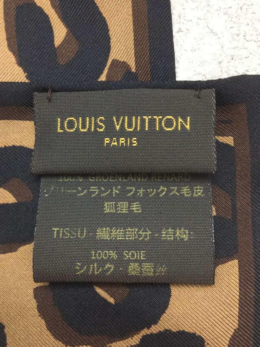 【中古】LOUIS VUITTON◆バンドーフリュール・レオパード/ブラウン/ファー/レディース/マフラー/シルク/ヒョウ柄【服飾雑貨他】