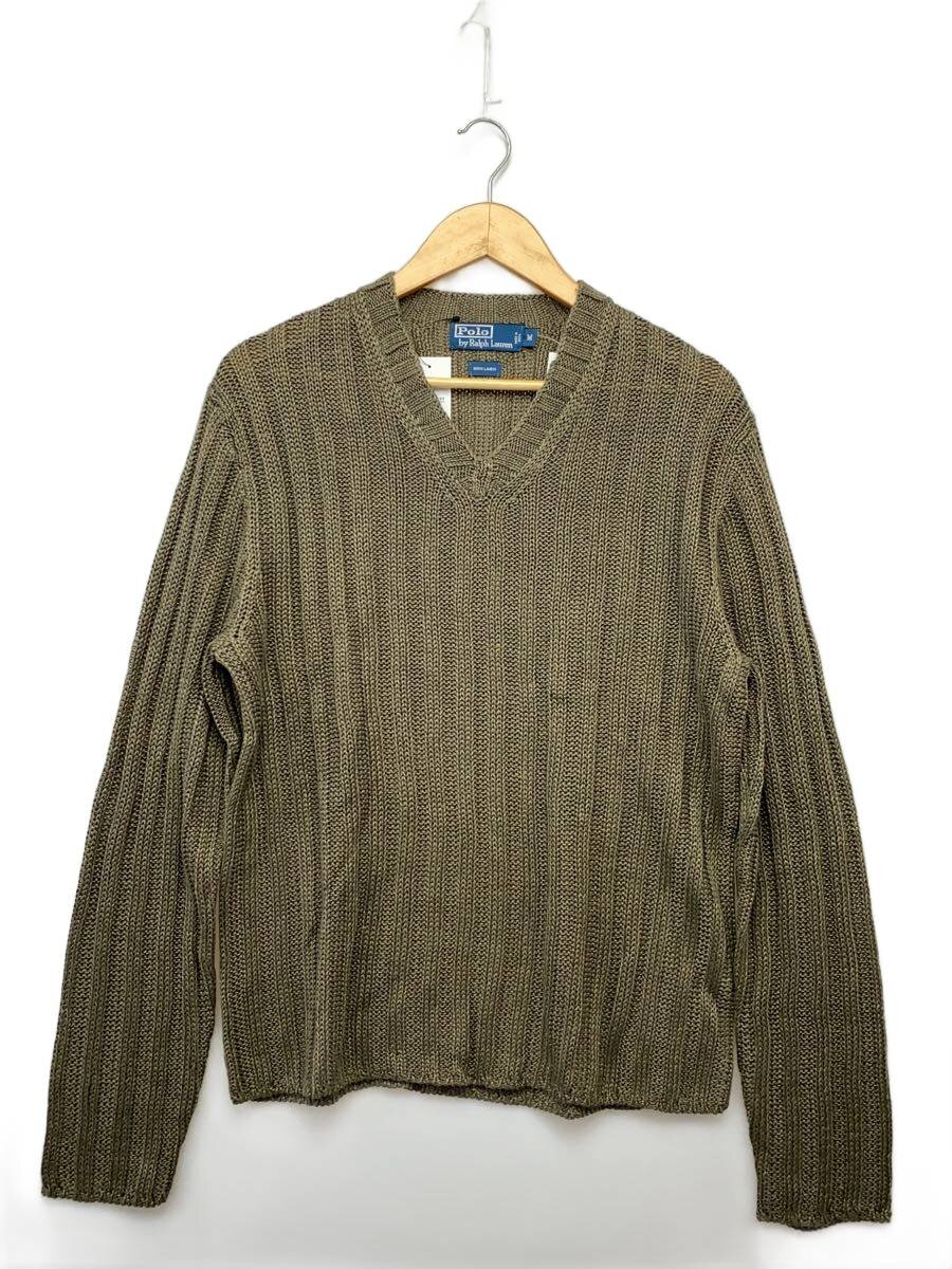 【中古】POLO RALPH LAUREN◆ニット・セーター(厚手)/M/リネン/KHK/無地【メンズウェア】