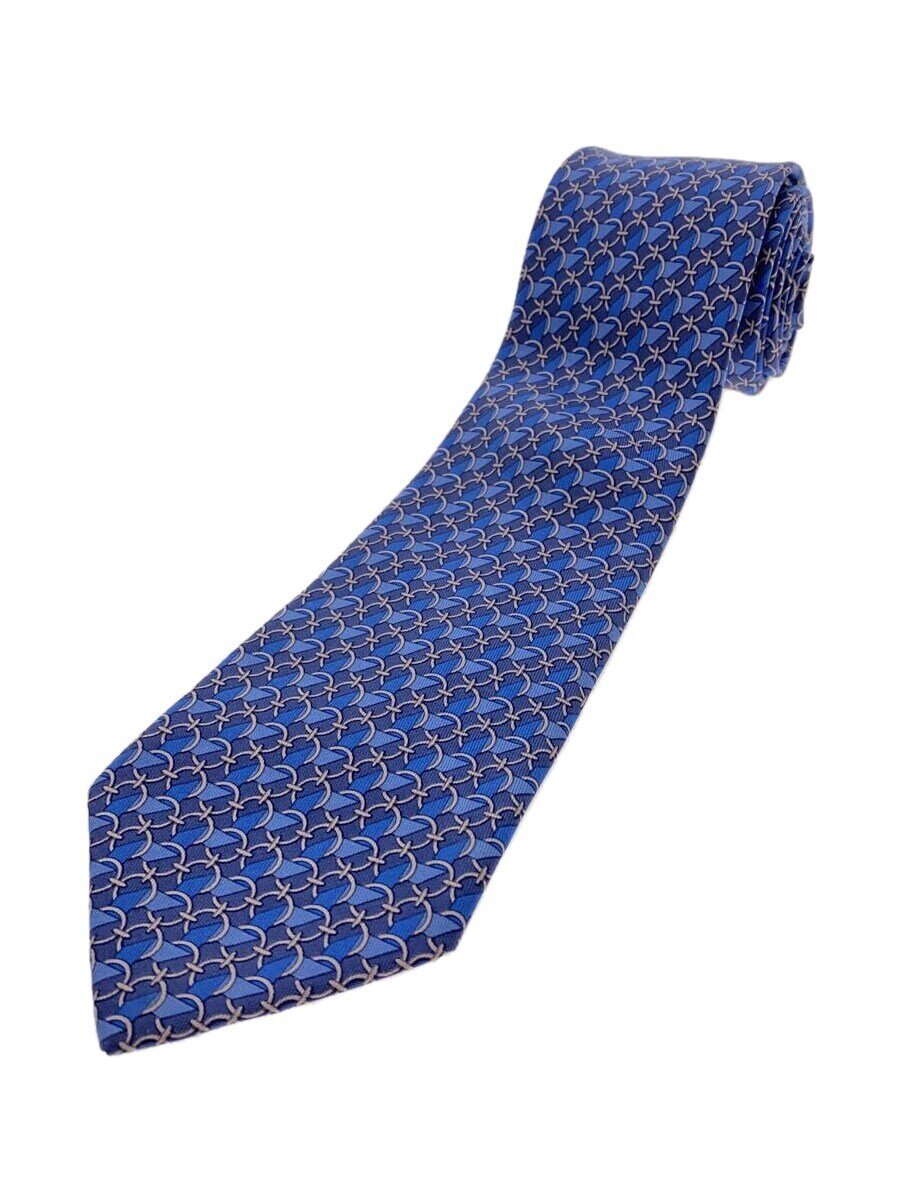 【中古】HERMES◆ネクタイ/シルク/BLU/総柄/メンズ【服飾雑貨他】
