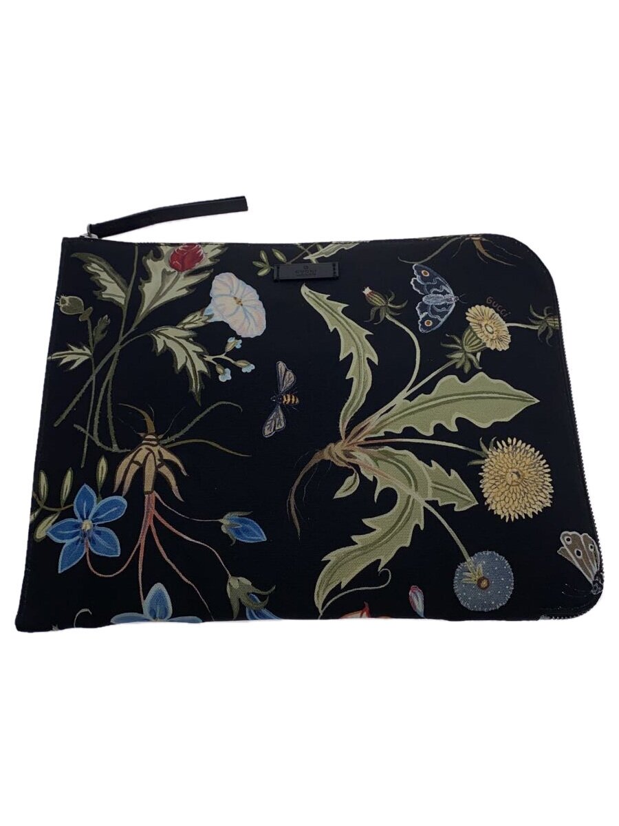 【中古】GUCCI◆ポーチ_フローラ/キャンバス/BLK【バッグ】