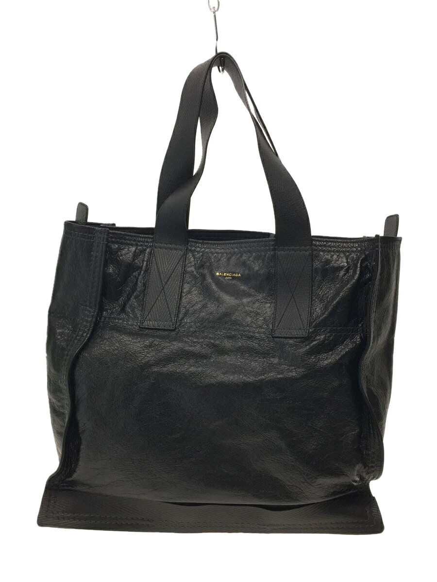 【中古】BALENCIAGA◆トートバッグ/レザー/BLK【バッグ】