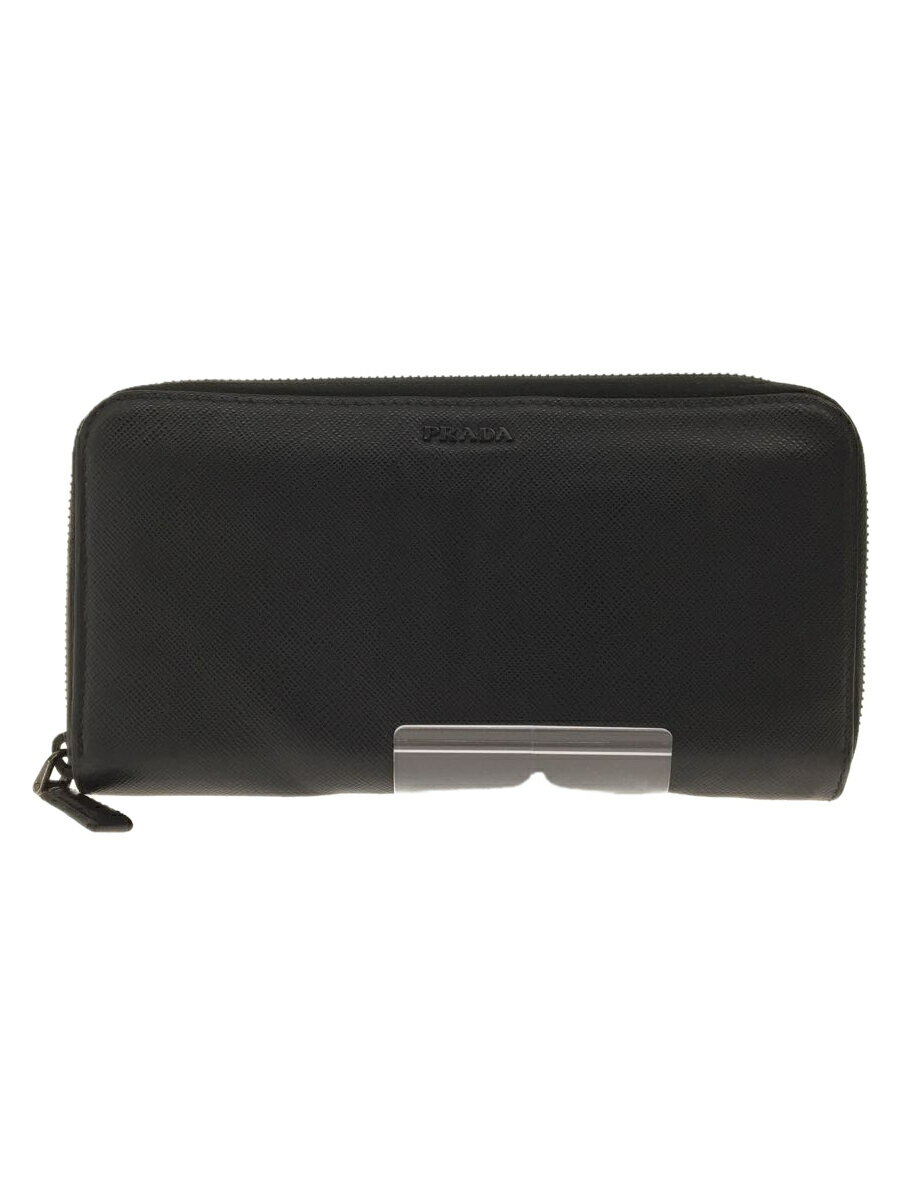 【中古】PRADA◆ラウンドファスナー/長財布/レザー/BLK/無地/メンズ【服飾雑貨他】