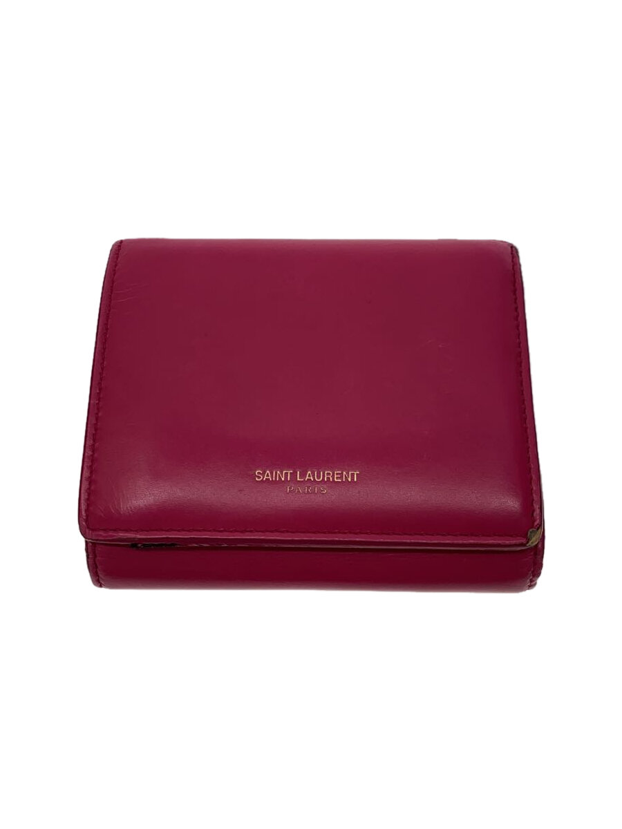 【中古】SAINT LAURENT◆3つ折り財布/レザー/ピンク/レディース/サンローラン【服飾雑貨他】